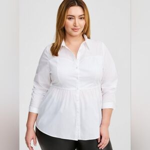 Torrid Poplin Corset Detail Button up shirt with Smocked Back